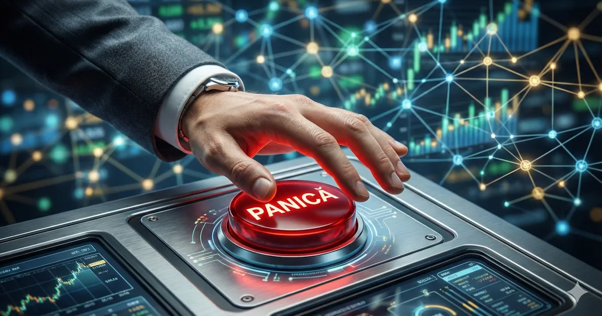 O mână care apasă pe butonul de panică